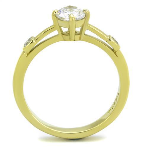 IP Gold(Ion Plating) Stainless Steel Ring with AAA Grade CZ  in Clear