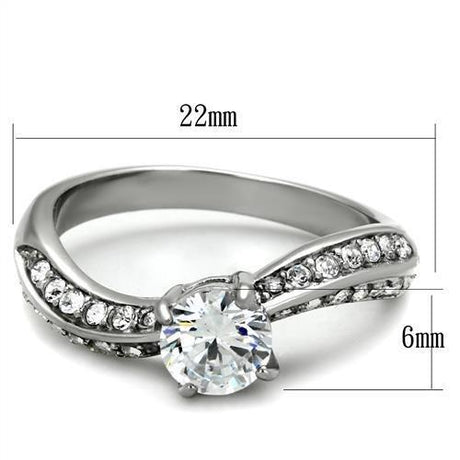 High polished (no plating) Stainless Steel Ring with AAA Grade CZ  in Clear