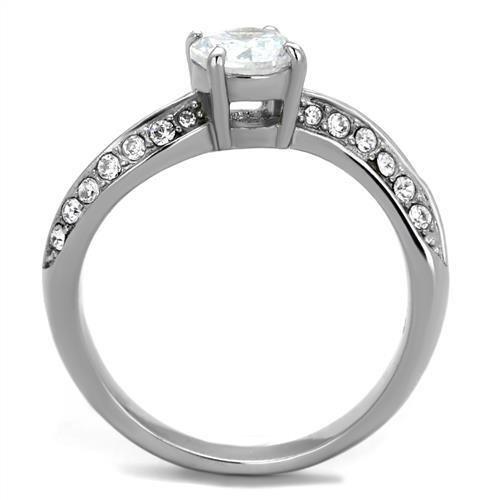 High polished (no plating) Stainless Steel Ring with AAA Grade CZ  in Clear