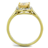 IP Gold(Ion Plating) Stainless Steel Ring with AAA Grade CZ  in Champagne