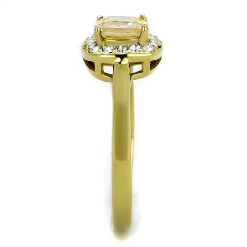 IP Gold(Ion Plating) Stainless Steel Ring with AAA Grade CZ  in Champagne