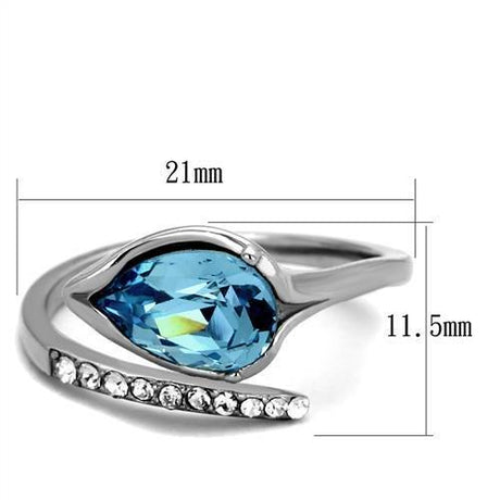 High polished (no plating) Stainless Steel Ring with Top Grade Crystal  in Sea Blue