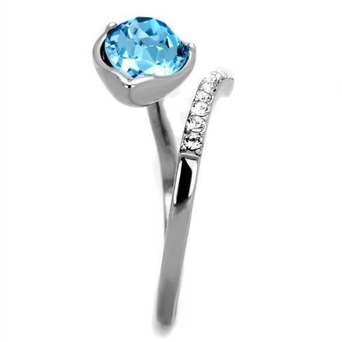 High polished (no plating) Stainless Steel Ring with Top Grade Crystal  in Sea Blue