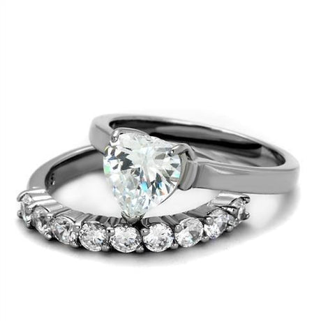 High polished (no plating) Stainless Steel Ring with AAA Grade CZ  in Clear