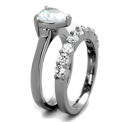 High polished (no plating) Stainless Steel Ring with AAA Grade CZ  in Clear