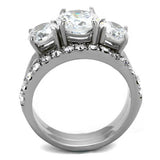 High polished (no plating) Stainless Steel Ring with AAA Grade CZ  in Clear