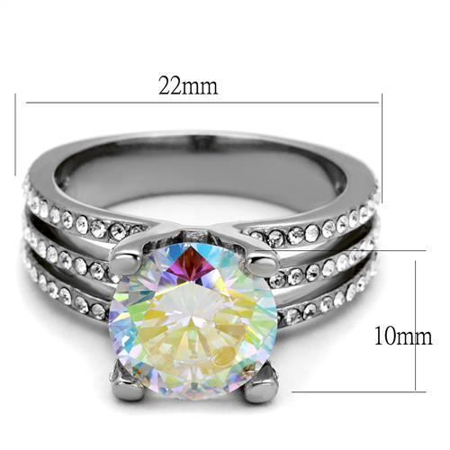 High polished (no plating) Stainless Steel Ring with AAA Grade CZ  in White AB