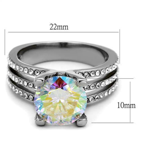 High polished (no plating) Stainless Steel Ring with AAA Grade CZ  in White AB