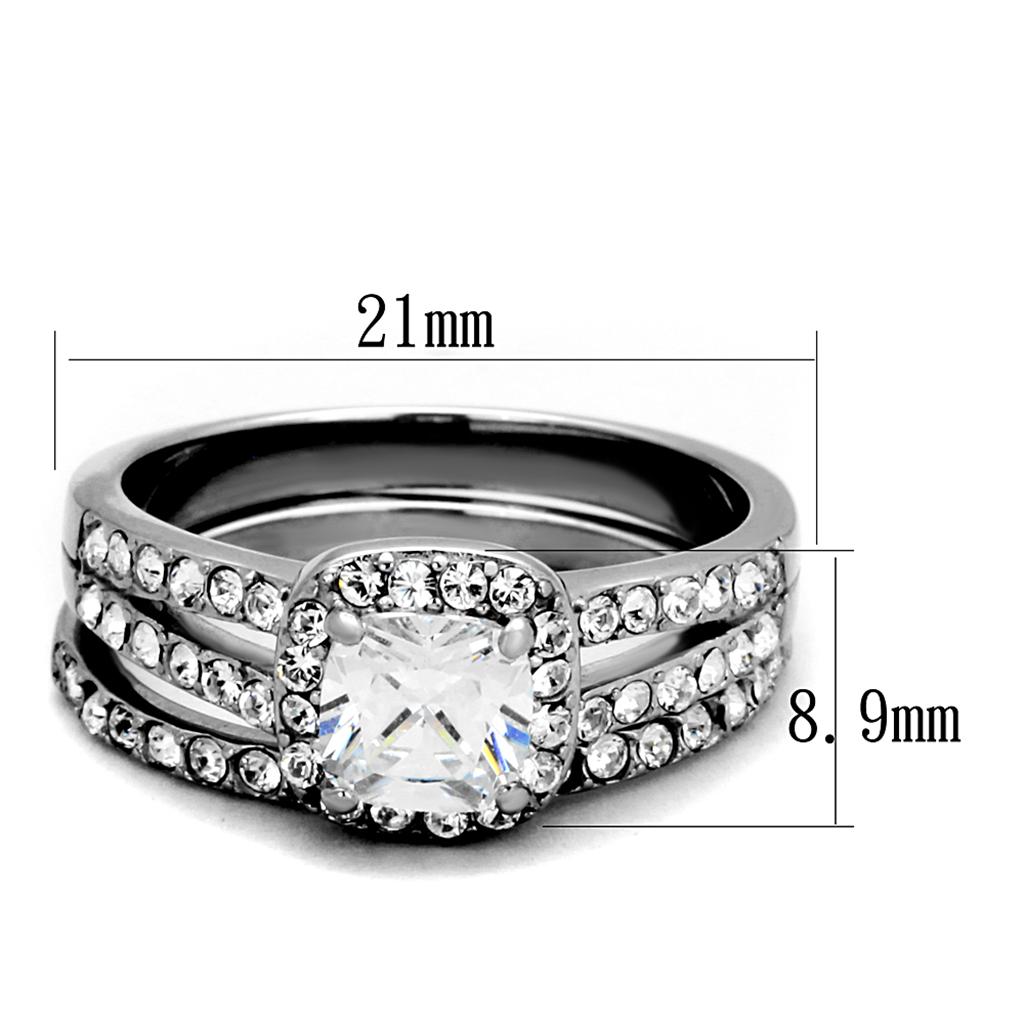 High polished (no plating) Stainless Steel Ring with AAA Grade CZ  in Clear