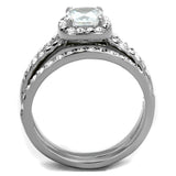 High polished (no plating) Stainless Steel Ring with AAA Grade CZ  in Clear