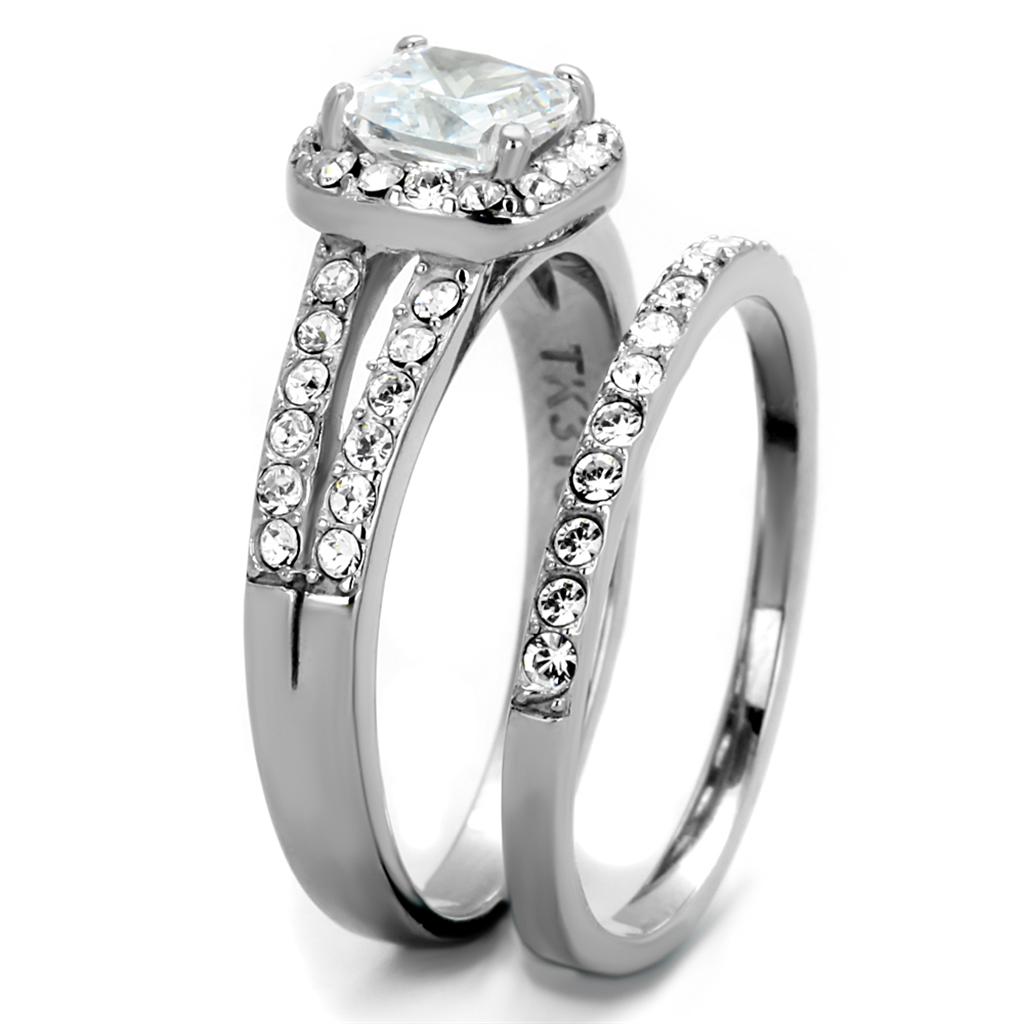 High polished (no plating) Stainless Steel Ring with AAA Grade CZ  in Clear