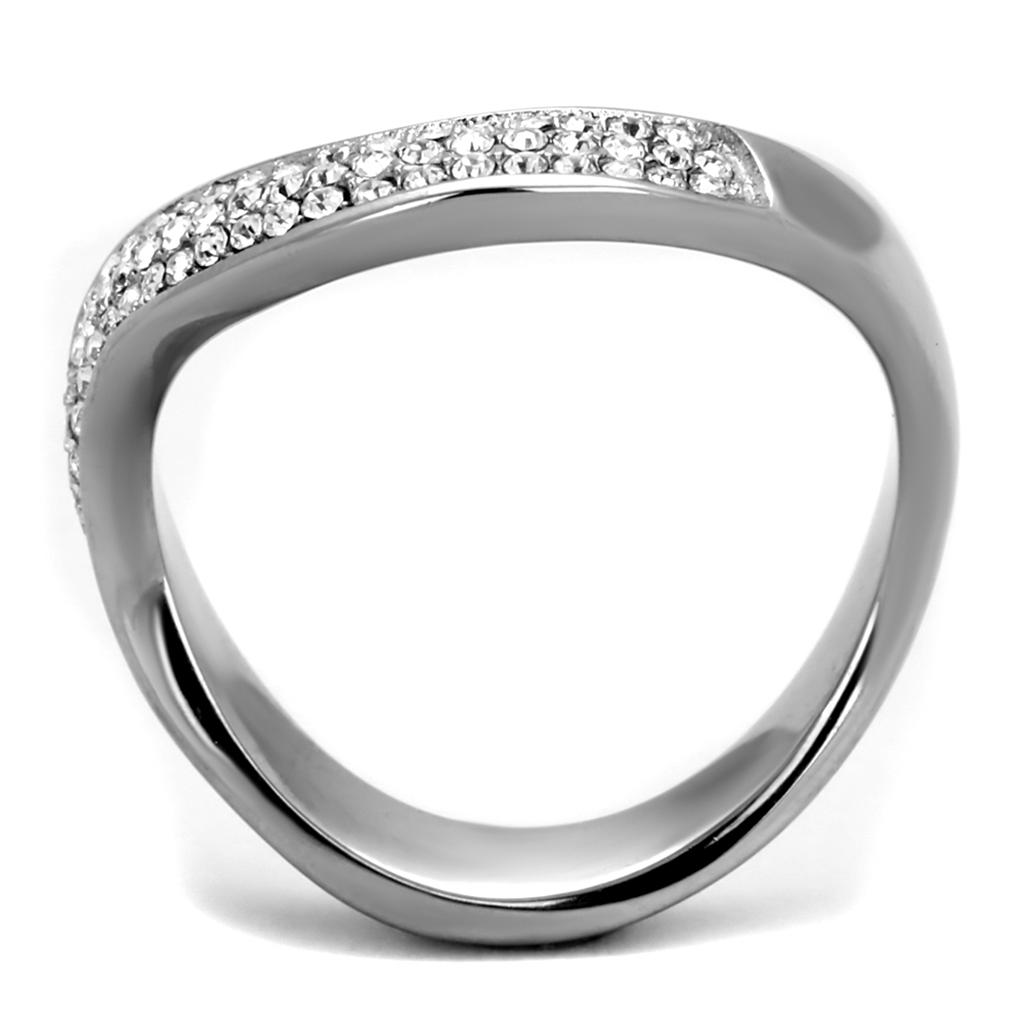 High polished (no plating) Stainless Steel Ring with Top Grade Crystal  in Clear
