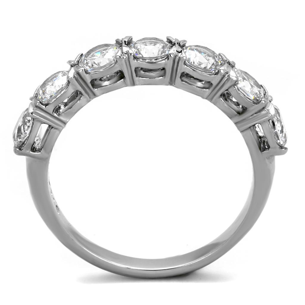 High polished (no plating) Stainless Steel Ring with AAA Grade CZ  in Clear