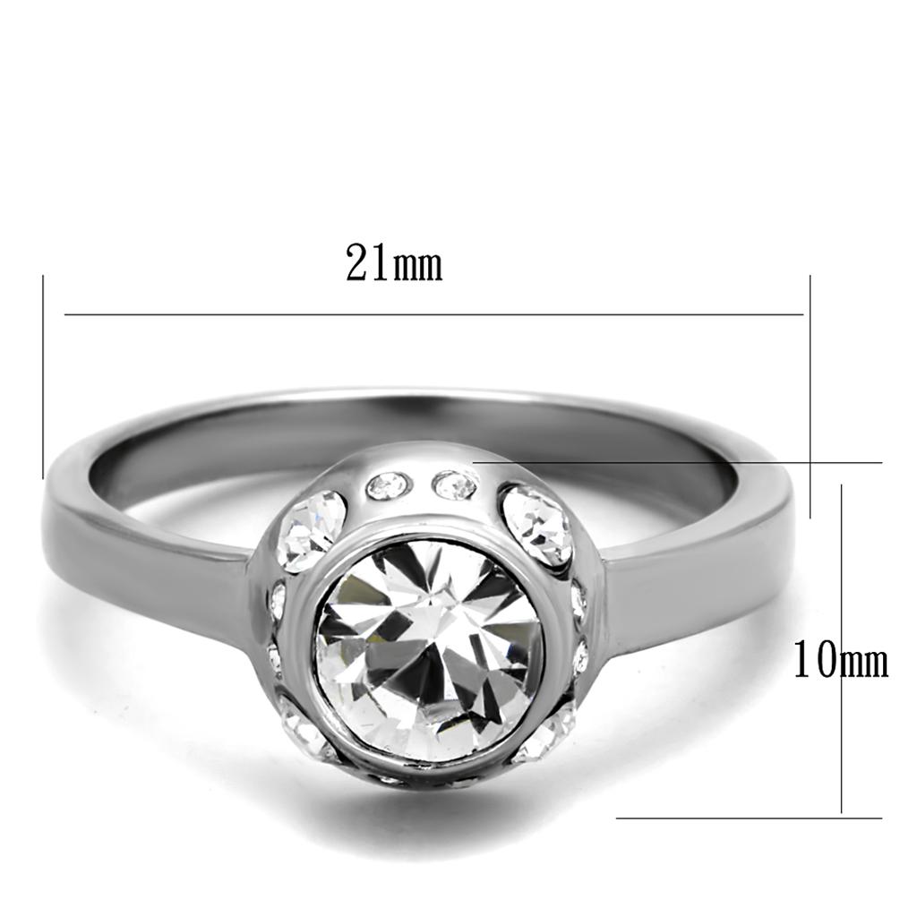 High polished (no plating) Stainless Steel Ring with Top Grade Crystal  in Clear