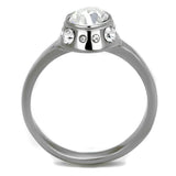 High polished (no plating) Stainless Steel Ring with Top Grade Crystal  in Clear
