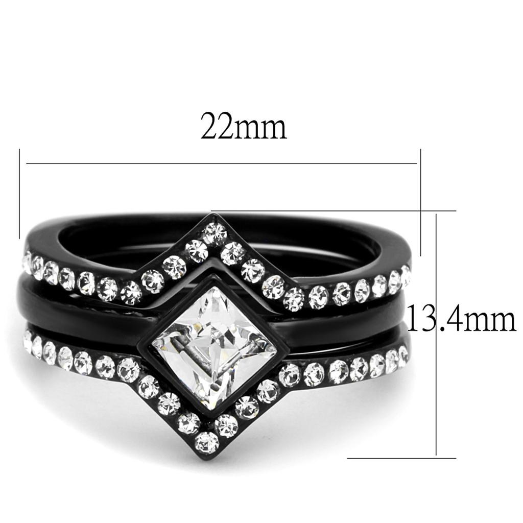 IP Black(Ion Plating) Stainless Steel Ring with Top Grade Crystal  in Clear