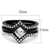 IP Black(Ion Plating) Stainless Steel Ring with Top Grade Crystal  in Clear