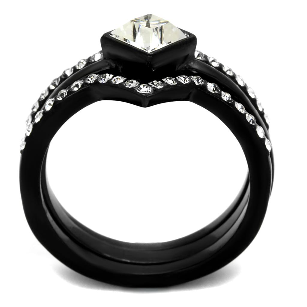 IP Black(Ion Plating) Stainless Steel Ring with Top Grade Crystal  in Clear