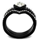 IP Black(Ion Plating) Stainless Steel Ring with Top Grade Crystal  in Clear