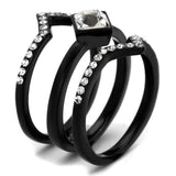 IP Black(Ion Plating) Stainless Steel Ring with Top Grade Crystal  in Clear