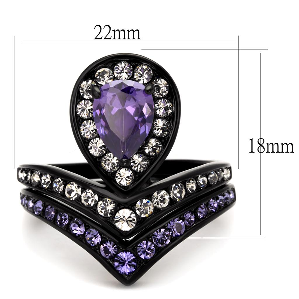 IP Black(Ion Plating) Stainless Steel Ring with AAA Grade CZ  in Amethyst