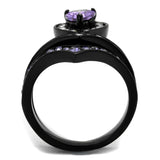 IP Black(Ion Plating) Stainless Steel Ring with AAA Grade CZ  in Amethyst