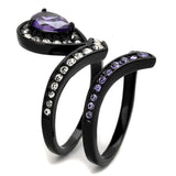 IP Black(Ion Plating) Stainless Steel Ring with AAA Grade CZ  in Amethyst