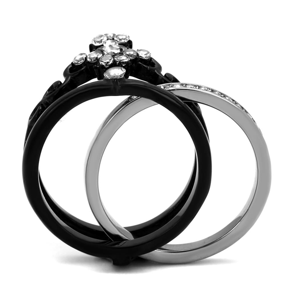 Two-Tone IP Black Stainless Steel Ring with AAA Grade CZ  in Clear