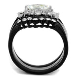 Two-Tone IP Black Stainless Steel Ring with AAA Grade CZ  in Clear