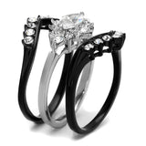 Two-Tone IP Black Stainless Steel Ring with AAA Grade CZ  in Clear