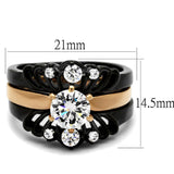 IP Rose Gold+ IP Black (Ion Plating) Stainless Steel Ring with AAA Grade CZ  in Clear