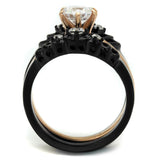 IP Rose Gold+ IP Black (Ion Plating) Stainless Steel Ring with AAA Grade CZ  in Clear
