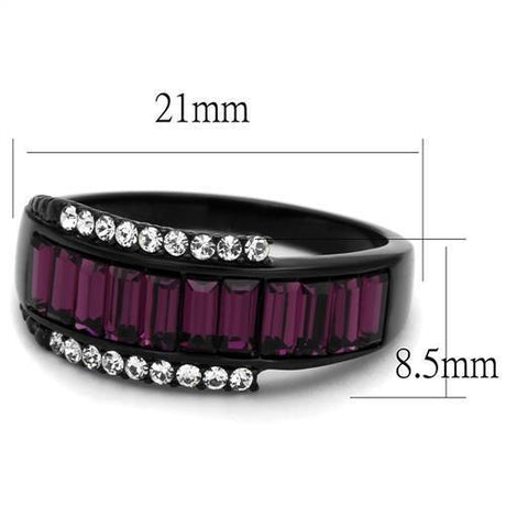 IP Black(Ion Plating) Stainless Steel Ring with Top Grade Crystal  in Amethyst