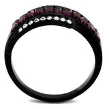 IP Black(Ion Plating) Stainless Steel Ring with Top Grade Crystal  in Amethyst