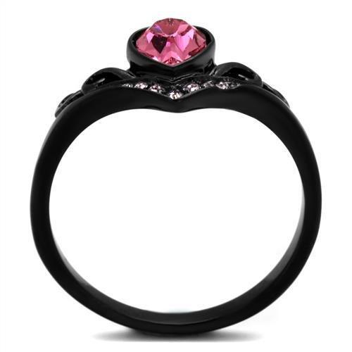 IP Black(Ion Plating) Stainless Steel Ring with Top Grade Crystal  in Rose