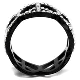 IP Black(Ion Plating) Stainless Steel Ring with Top Grade Crystal  in Clear