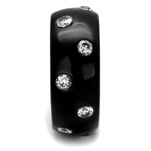 IP Black(Ion Plating) Stainless Steel Ring with AAA Grade CZ  in Clear