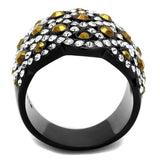 IP Black(Ion Plating) Stainless Steel Ring with Top Grade Crystal  in Metallic Light Gold