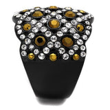 IP Black(Ion Plating) Stainless Steel Ring with Top Grade Crystal  in Metallic Light Gold