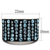 IP Black(Ion Plating) Stainless Steel Ring with Top Grade Crystal  in Sea Blue