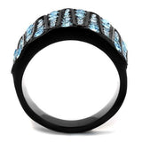 IP Black(Ion Plating) Stainless Steel Ring with Top Grade Crystal  in Sea Blue