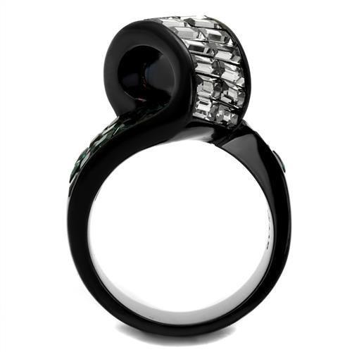 IP Black(Ion Plating) Stainless Steel Ring with Synthetic Synthetic Glass in Blue Zircon