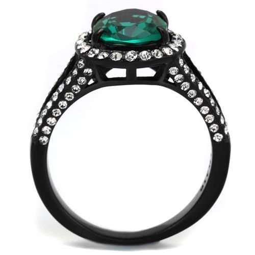 IP Black(Ion Plating) Stainless Steel Ring with Synthetic Synthetic Glass in Blue Zircon