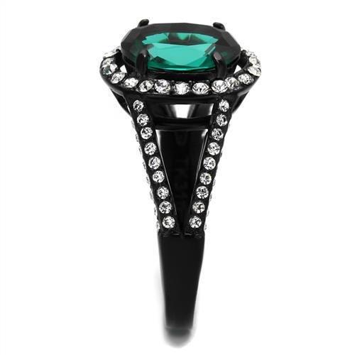 IP Black(Ion Plating) Stainless Steel Ring with Synthetic Synthetic Glass in Blue Zircon