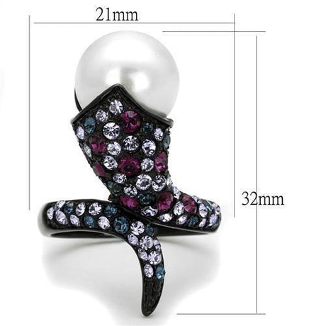 IP Black(Ion Plating) Stainless Steel Ring with Synthetic Pearl in White