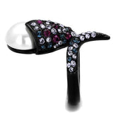 IP Black(Ion Plating) Stainless Steel Ring with Synthetic Pearl in White