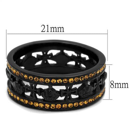 IP Black(Ion Plating) Stainless Steel Ring with Top Grade Crystal  in Topaz