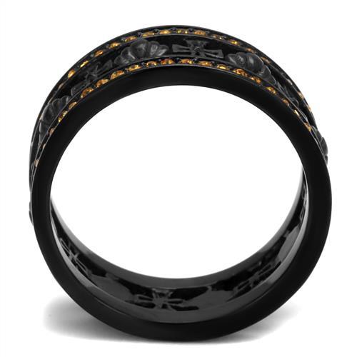 IP Black(Ion Plating) Stainless Steel Ring with Top Grade Crystal  in Topaz
