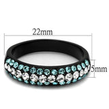IP Black(Ion Plating) Stainless Steel Ring with Top Grade Crystal  in Sea Blue