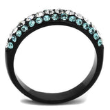 IP Black(Ion Plating) Stainless Steel Ring with Top Grade Crystal  in Sea Blue